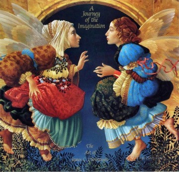 Deux anges discutant Botticelli fantaisie Peinture à l'huile